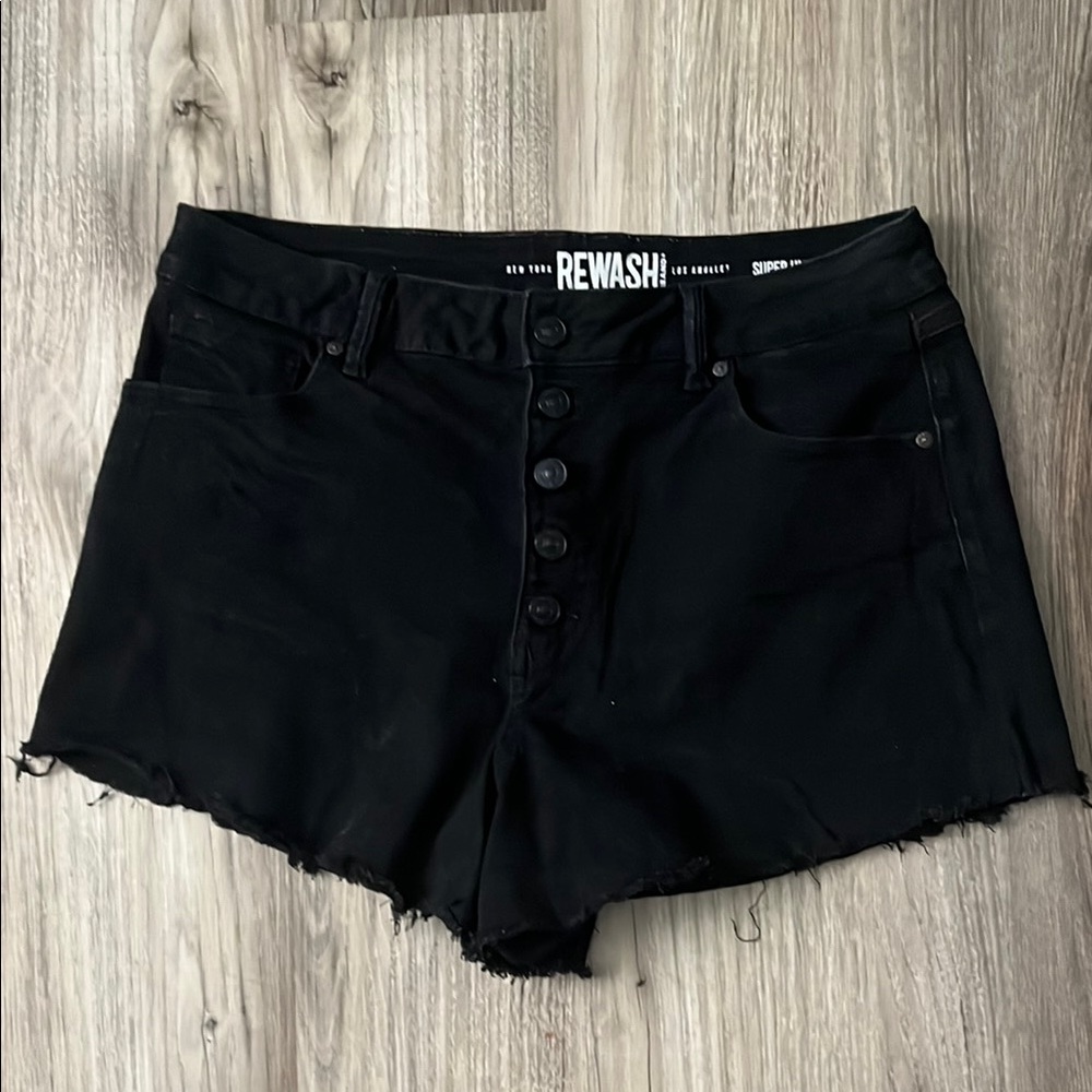 Rewash Black Jean Shorts High-Waisted Distressed Hem